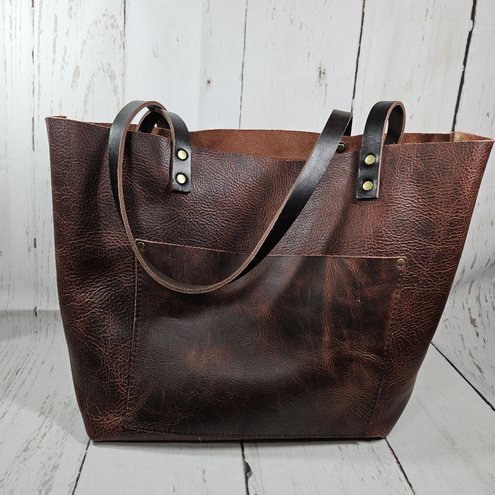 Portland Leather Goods large tote in Lava - pebbled brown Reddish-brown tone